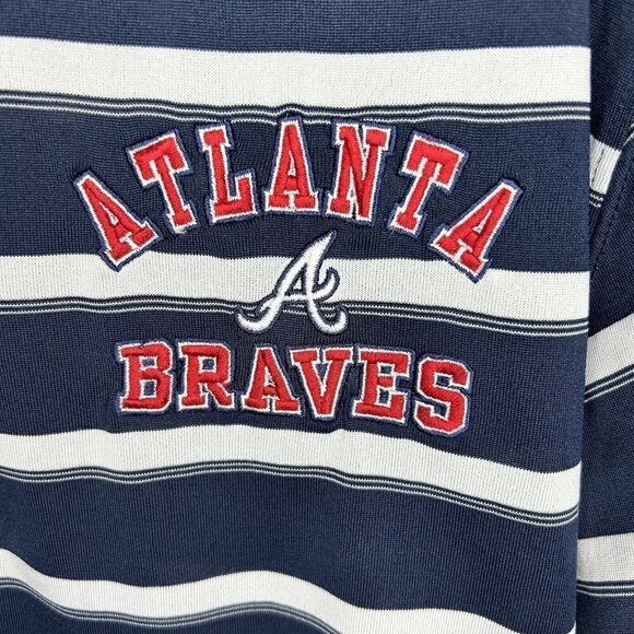 Atlanta Braves Men's Polo Shirt Navy Blue Striped Embroidery Logo Sz XL (46-48) - Picture 3 of 5